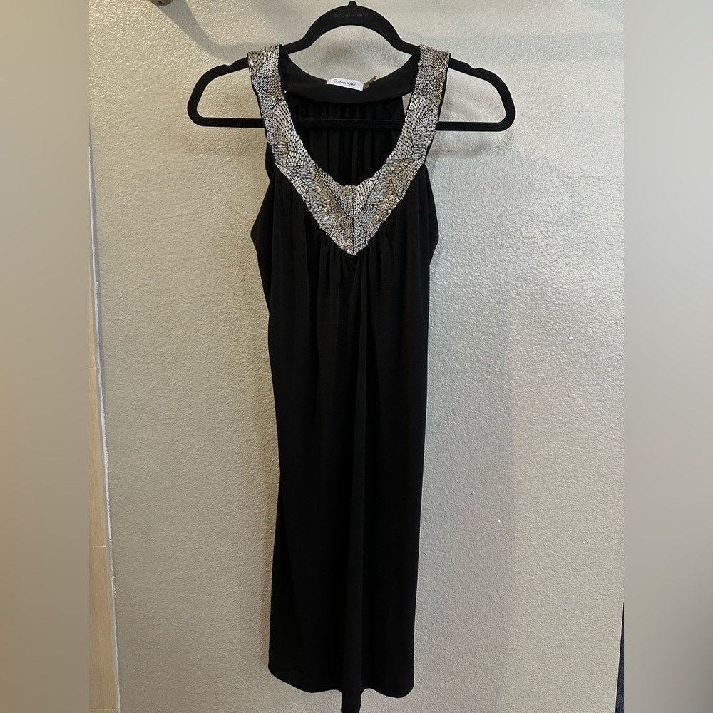 Calvin Klein Black Midi Dress with Silver Accents